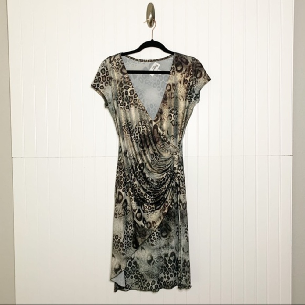 Joseph Ribkoff Womens 6 Metallic Animal Print Faux Wrap Dress